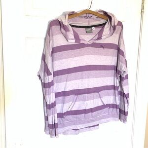 ⚡️3 for 25⚡️ Puma Purple Striped Long Sleeve T-Shirt Hoodie - Size Large